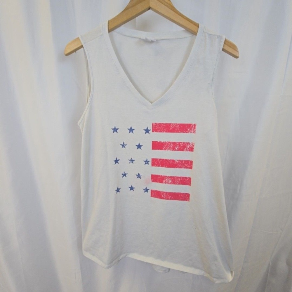 LuLaRoe Tank Top Womens Large White USA Flag Stars Stripes Graphic V Neck